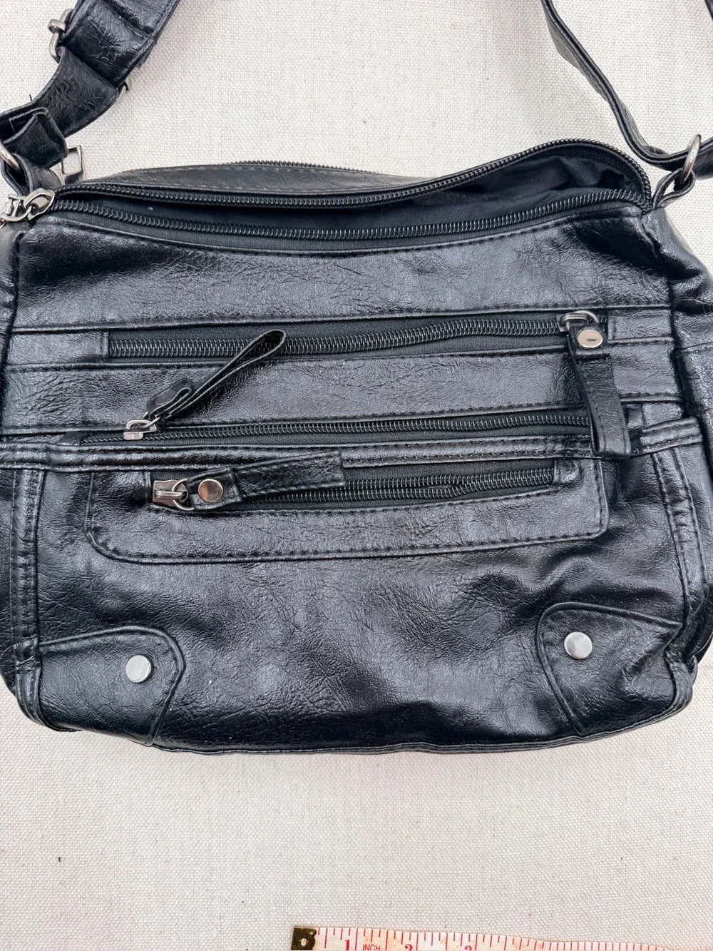 Black Multi-Zip Crossbody Shoulder Bag